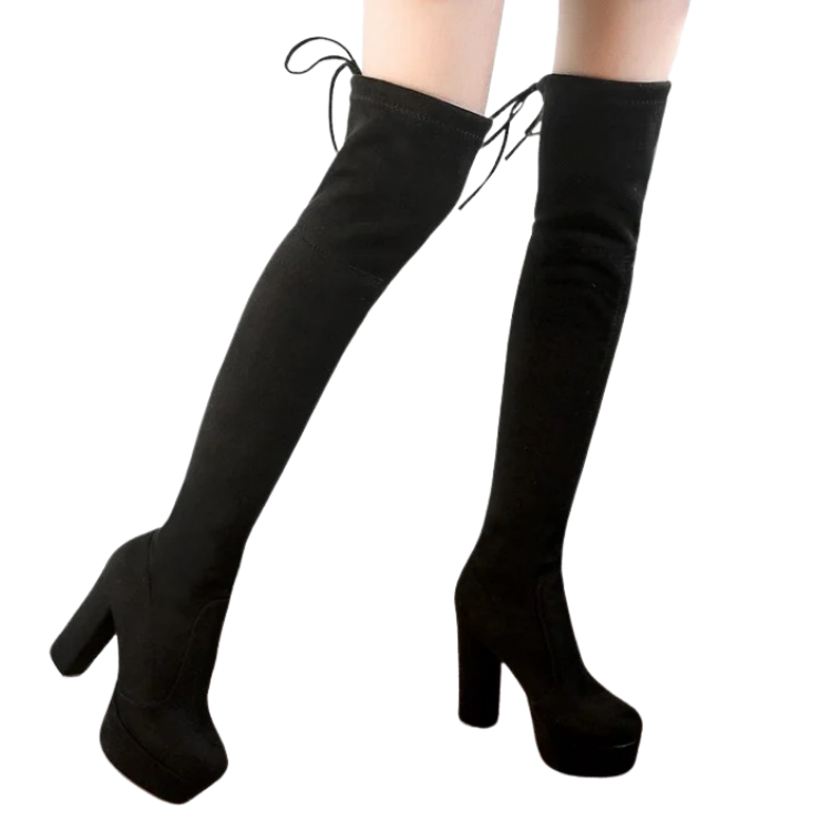 Bota Over The Knee Plataforma Suede Com Amarração