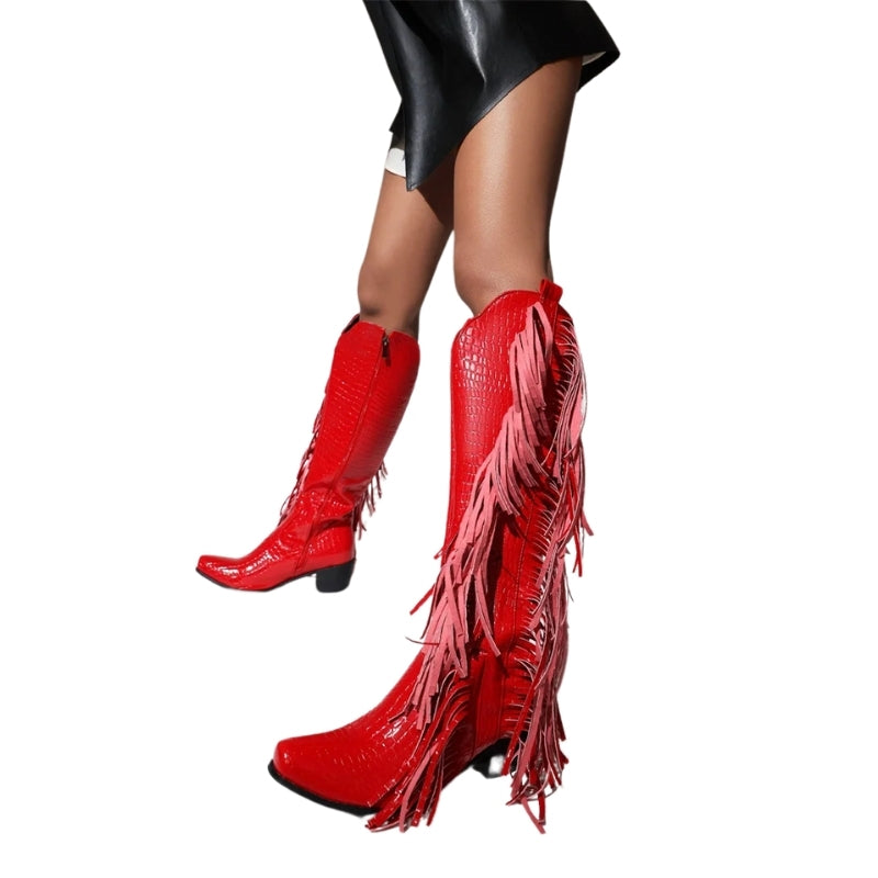 Bota Country Croco Com Franjas Laterais