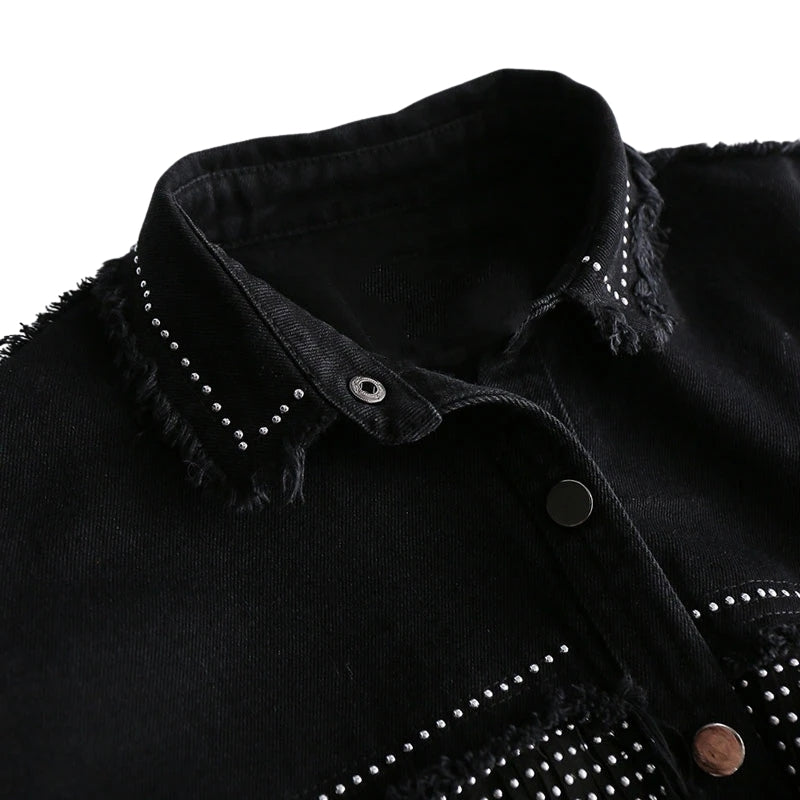 Jaqueta Jeans Feminina Com Apliques Preta