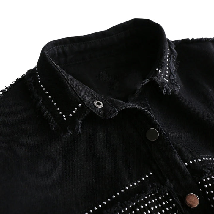 Jaqueta Jeans Feminina Com Apliques Preta