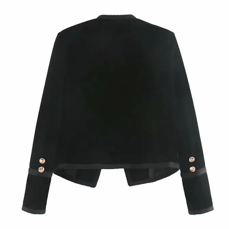 Blazer Veludo Preto Com Botões Dourados