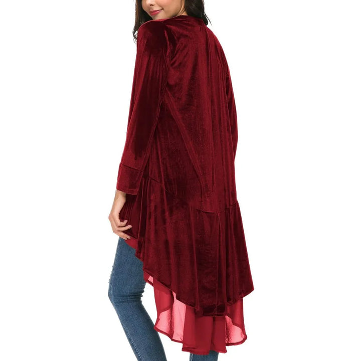 Sobretudo Longo Veludo Com Babado Chiffon