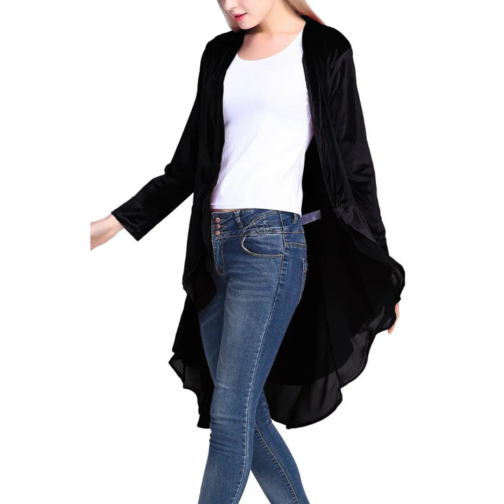 Sobretudo Longo Veludo Com Babado Chiffon