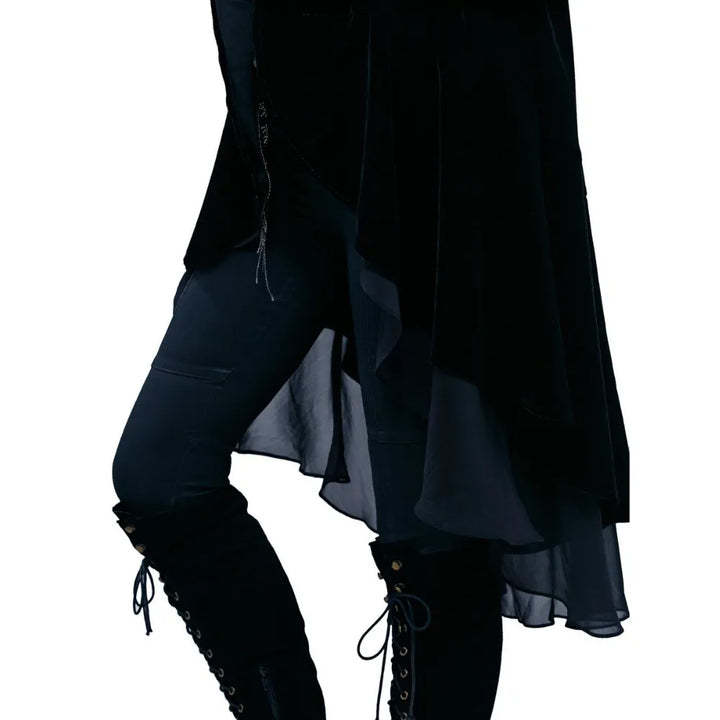 Sobretudo Longo Veludo Com Babado Chiffon