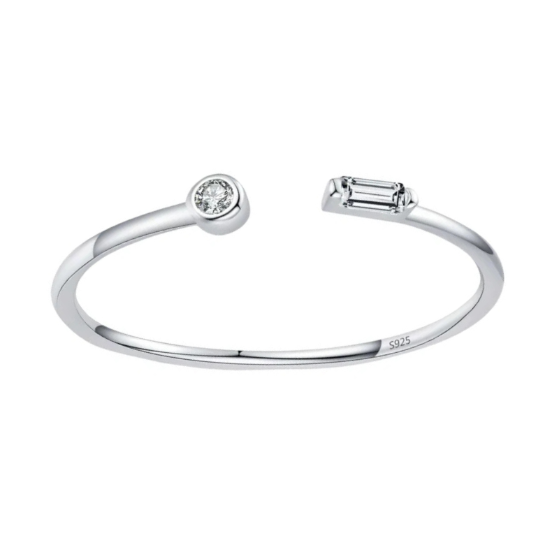 Anel Aberto Prata Com Zircônia