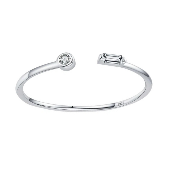 Anel Aberto Prata Com Zircônia