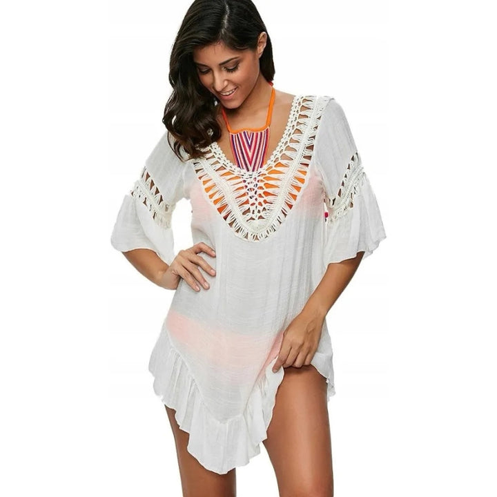 Saída de Praia Detalhe Pompons Coloridos