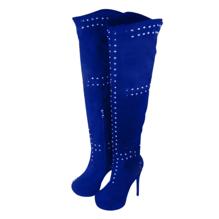 Bota Over The Knee Azul com Tachas - Poderosa