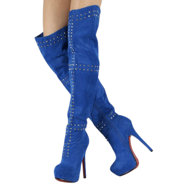 Bota Over The Knee Azul com Tachas - Poderosa