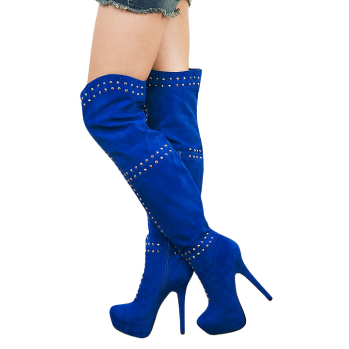 Bota Over The Knee Azul com Tachas - Poderosa