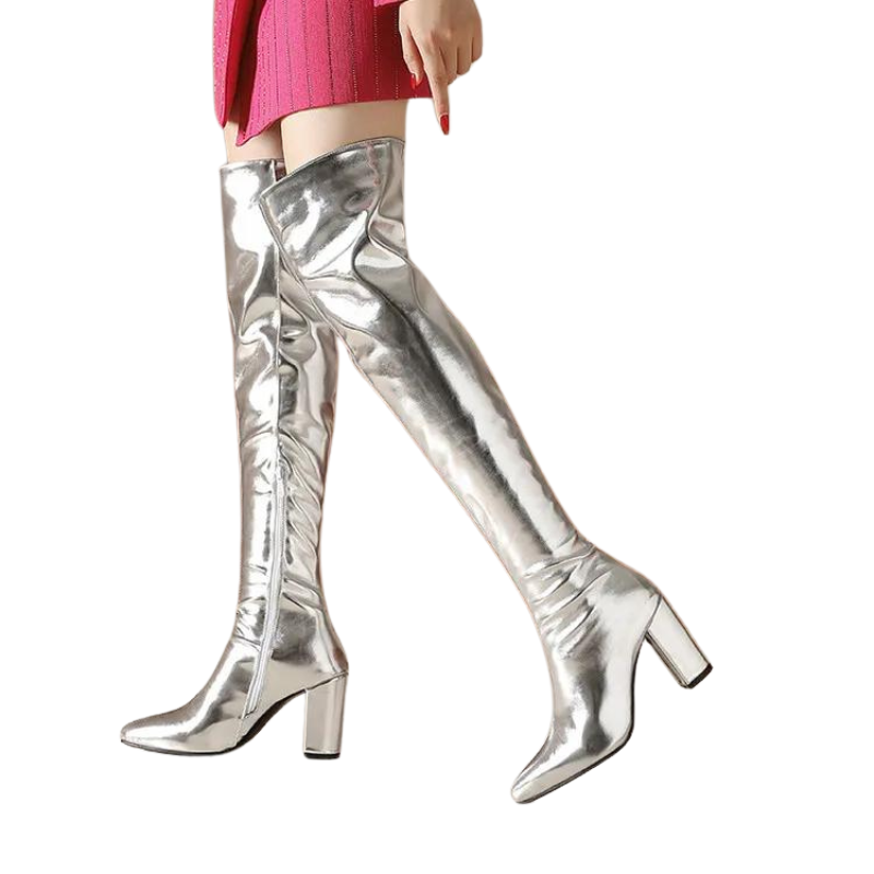 Bota Over The Knee Metalizada Prata - Poderosa