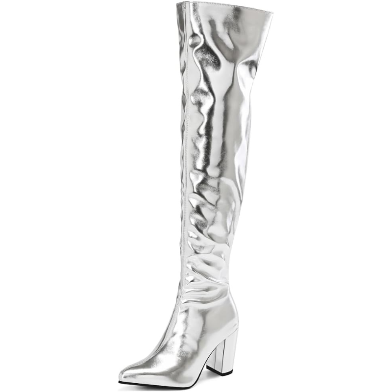 Bota Over The Knee Metalizada Prata - Poderosa