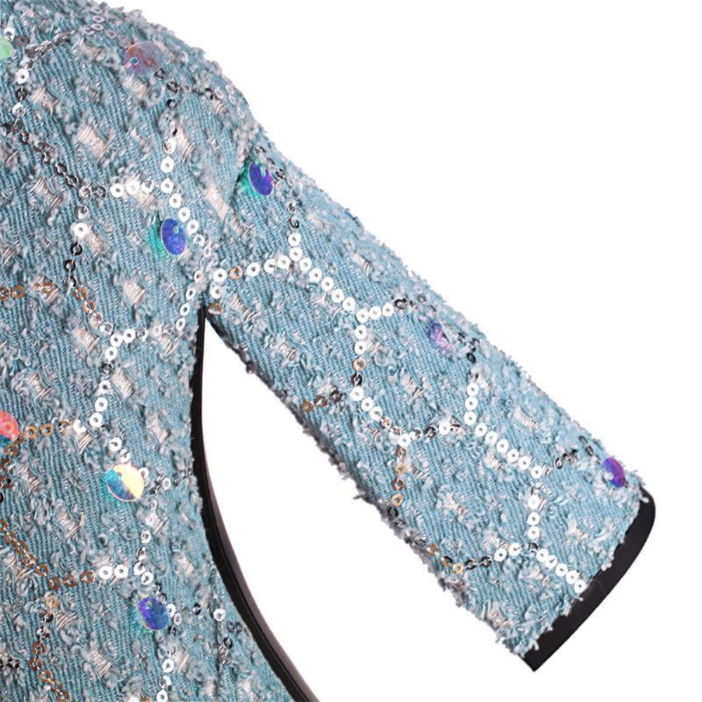 Bota Cano Longo Paetês Azul