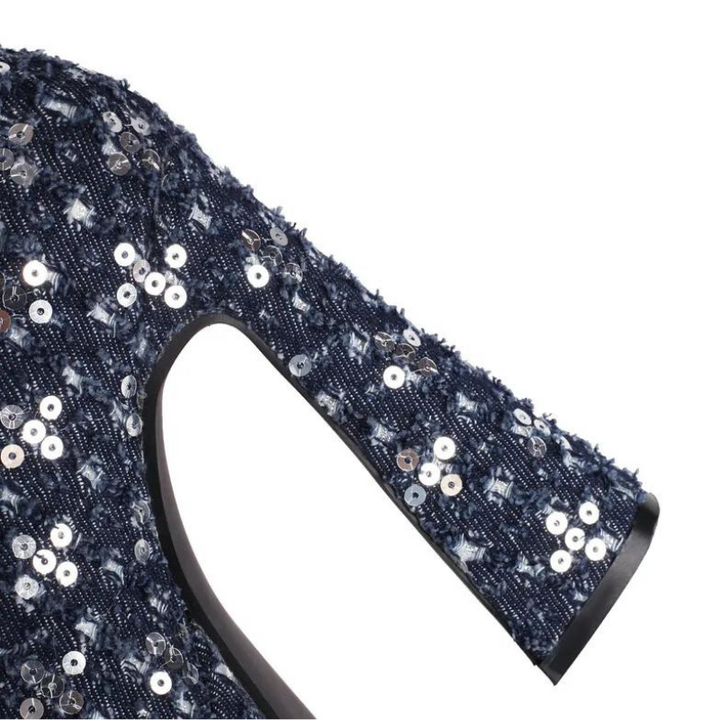 Bota Cano Longo Paetês Preta