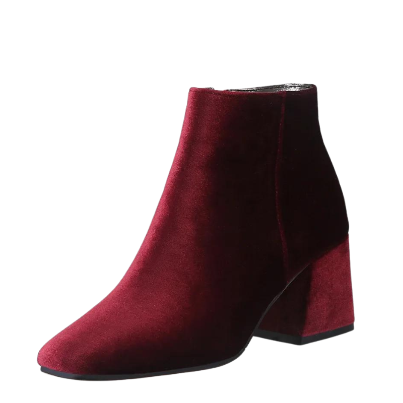 Bota Ankle Boot Veludo Com Salto Bloco Vinho - Poderosa