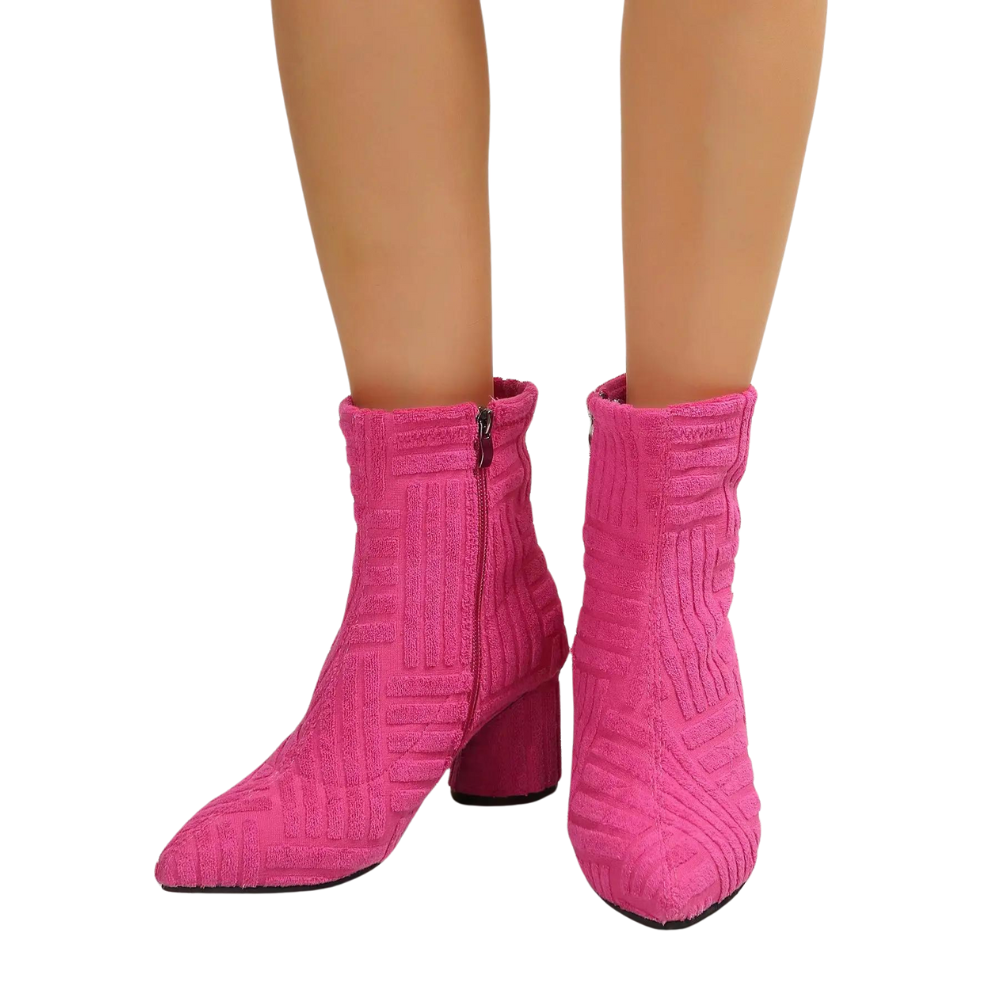 Bota Cano Curto Com Textura Rosa - Poderosa