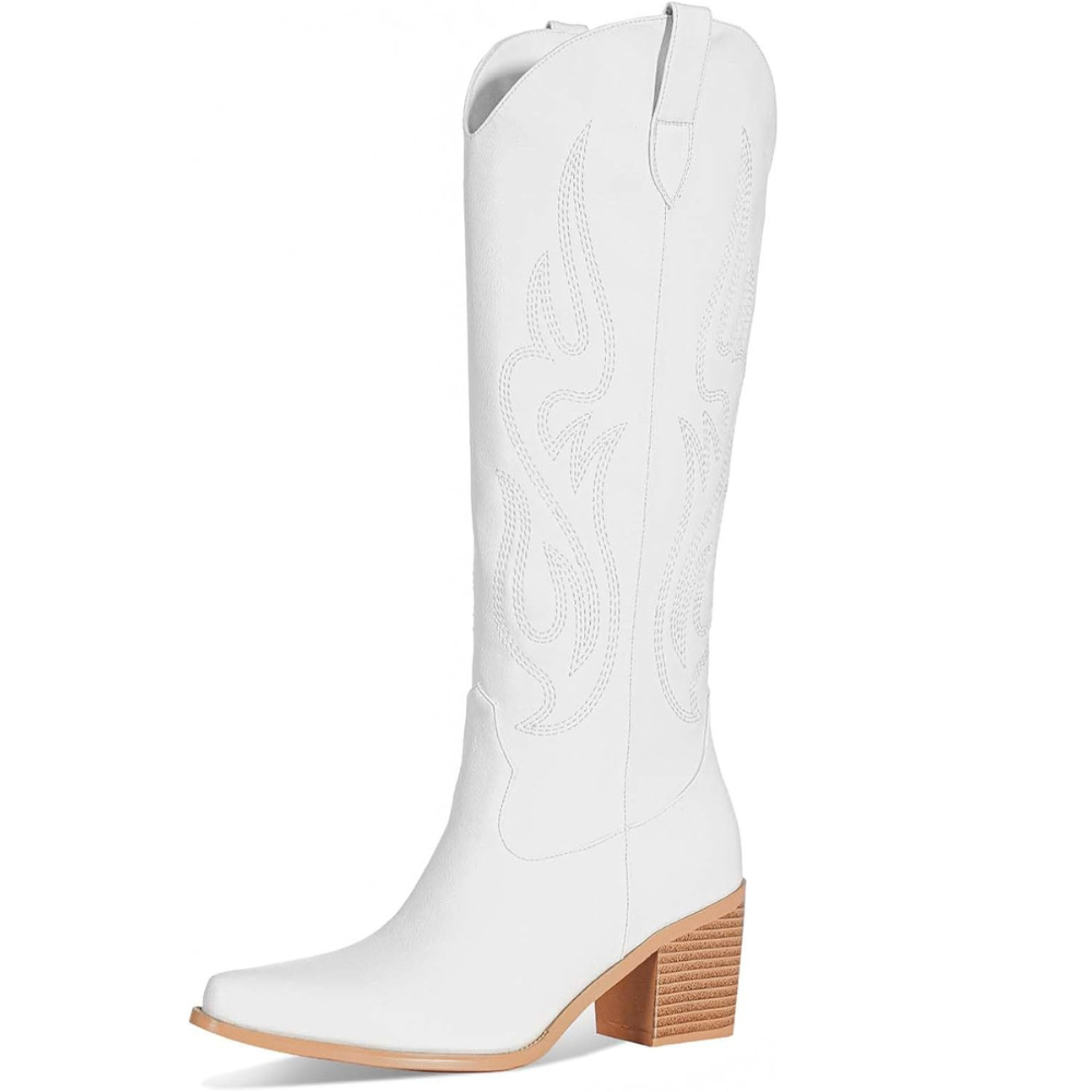 Bota Texana Cano Longo Bordada Branca - Poderosa