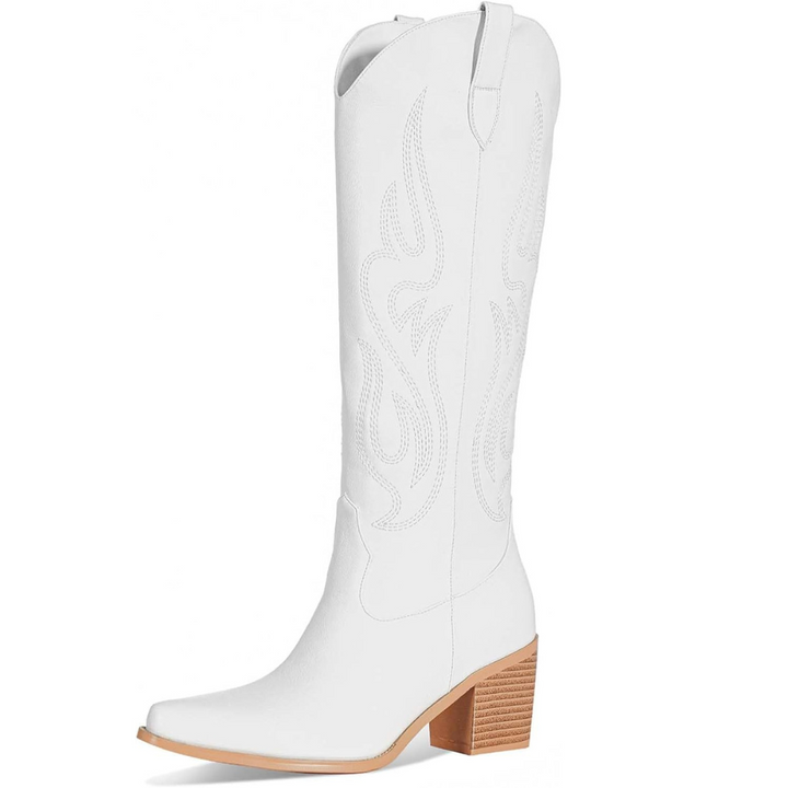 Bota Texana Cano Longo Bordada Branca - Poderosa