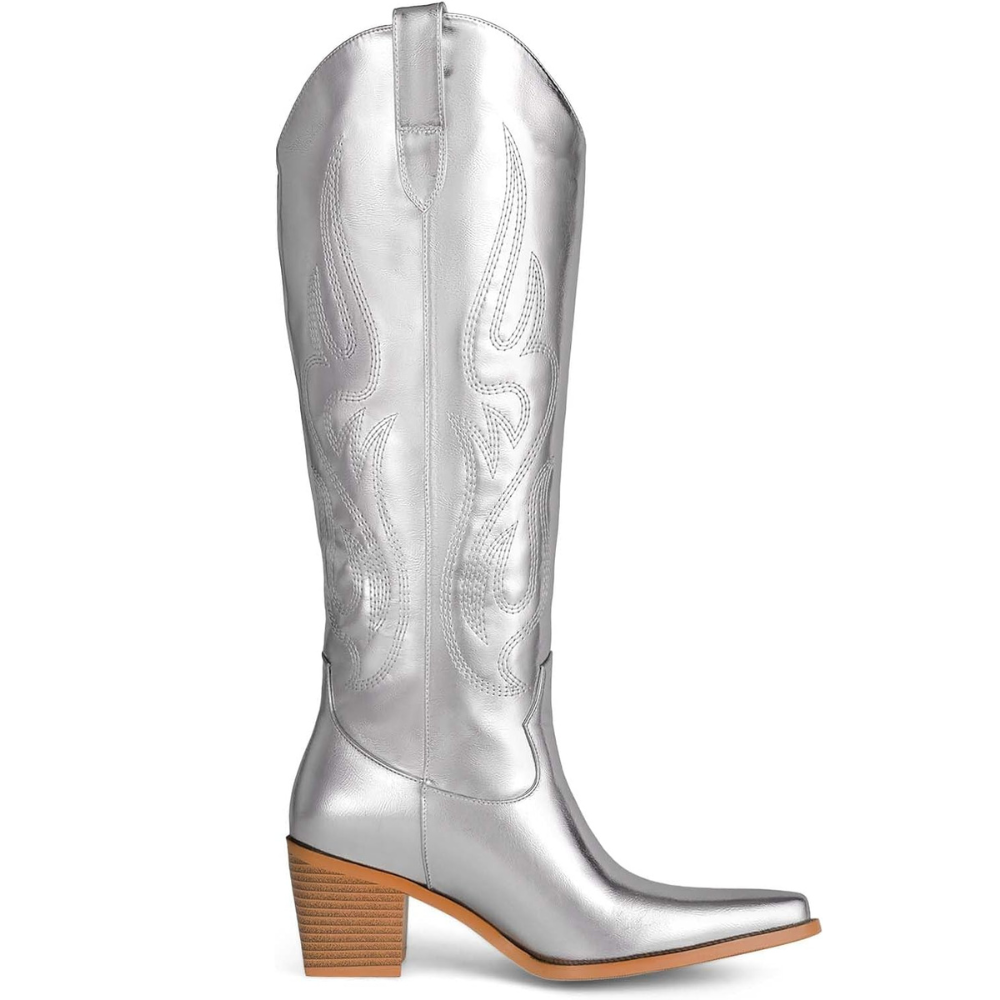 Bota Texana Cano Longo Bordada Prata - Poderosa