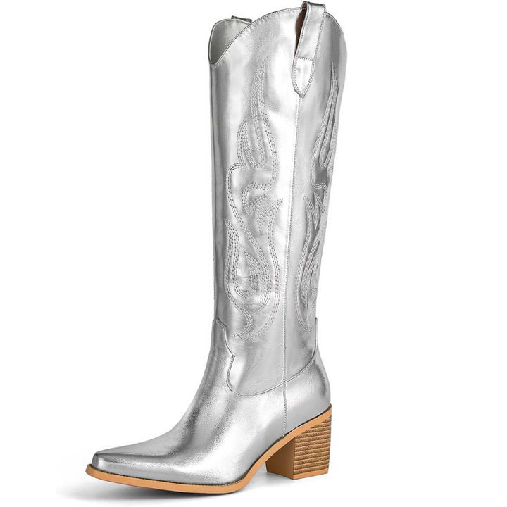 Bota Texana Cano Longo Bordada Prata - Poderosa