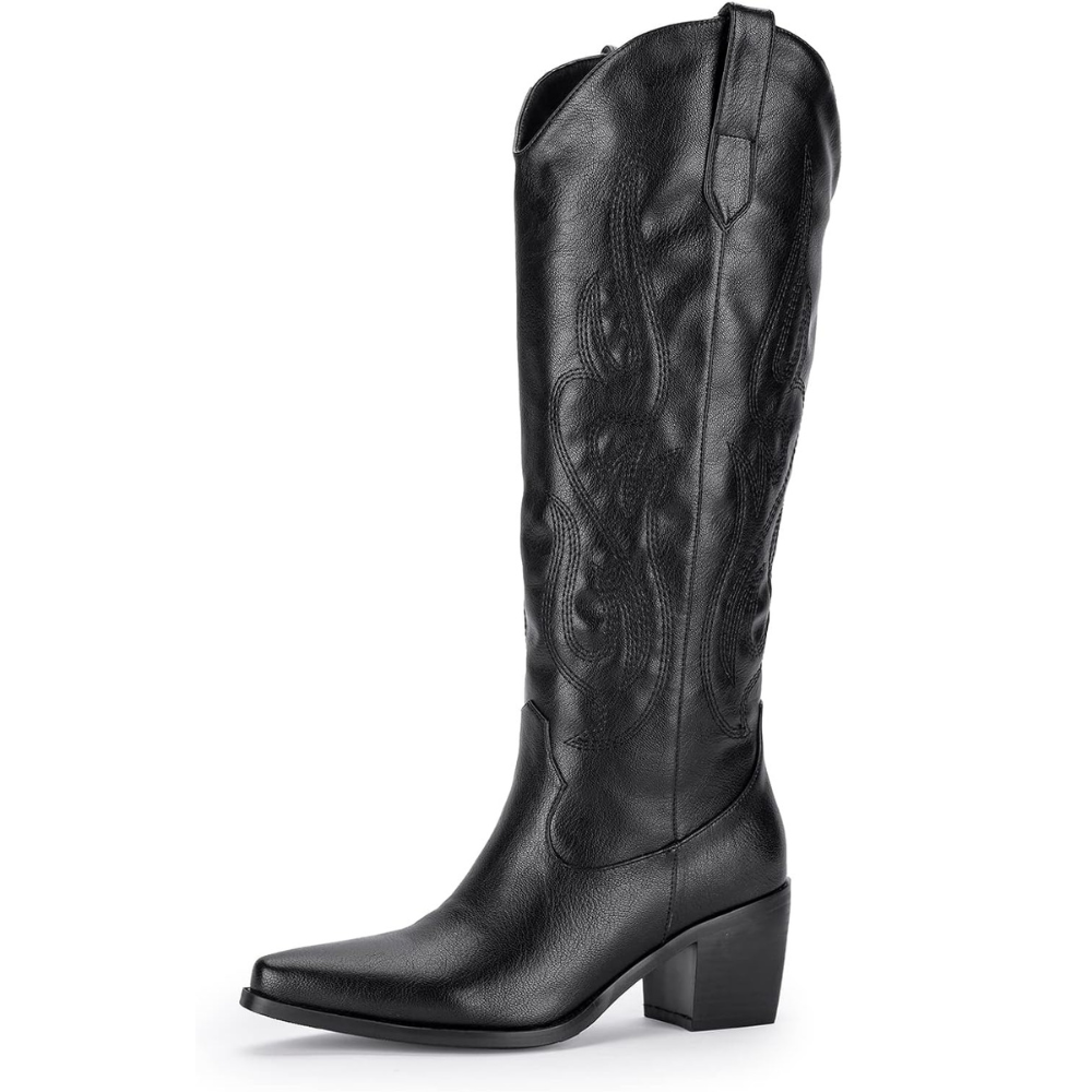 Bota Texana Cano Longo Bordada Preta - Poderosa