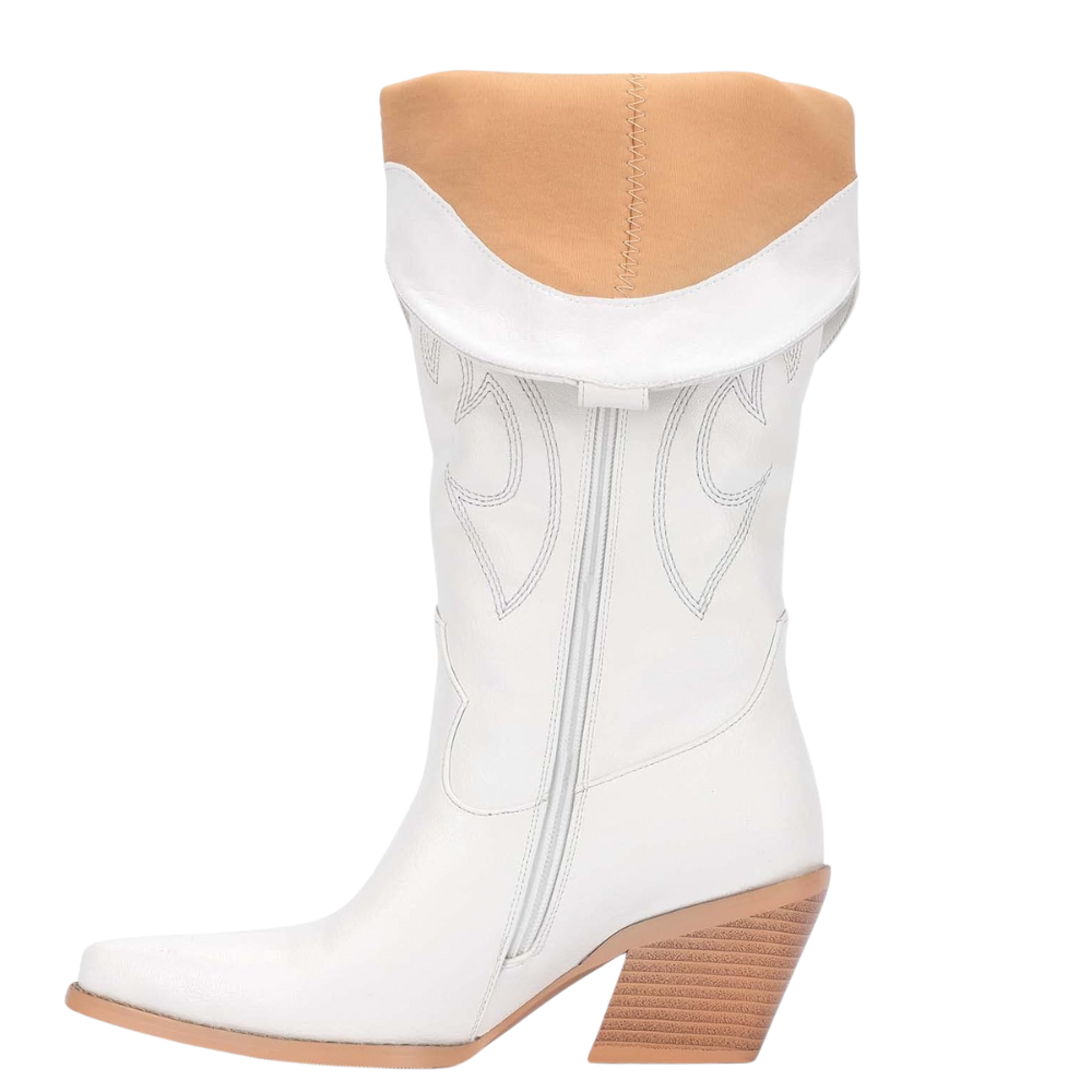 Bota Texana Cano Longo Bordada Branca - Poderosa