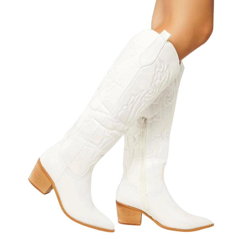 Bota Texana Cano Longo Bordada Branca - Poderosa