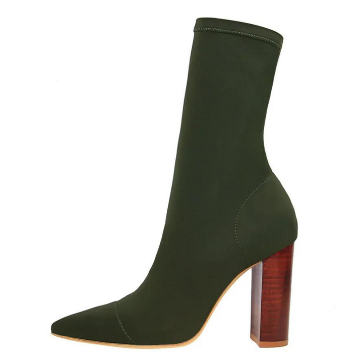 Bota Elegance Com Salto Bloco Verde Exército - Poderosa