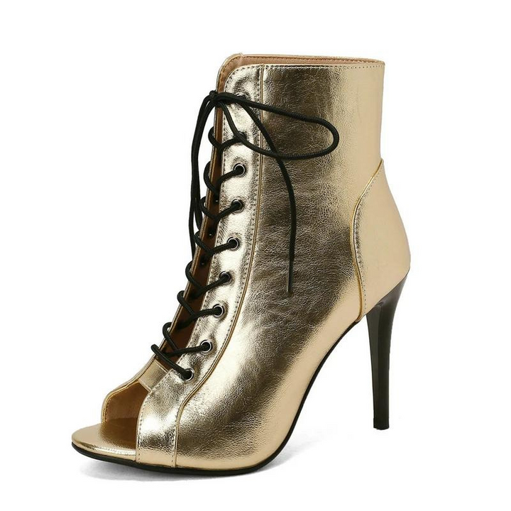 Bota Open Boot Metalizada Com Cadarço Dourada - Poderosa