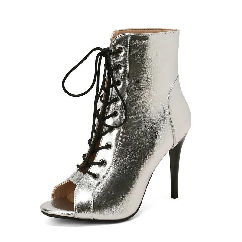 Bota Open Boot Metalizada Com Cadarço Prata - Poderosa