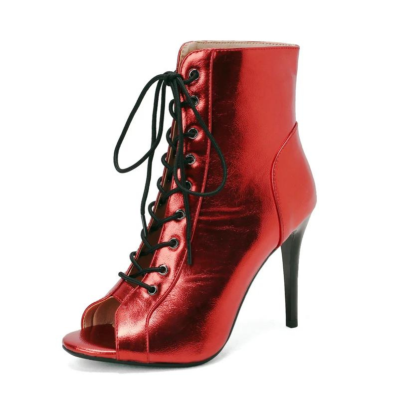 Bota Open Boot Metalizada Com Cadarço Vermelha - Poderosa