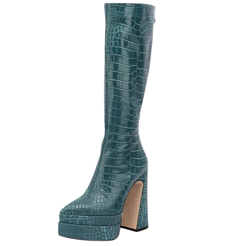 Bota Plataforma Cano Longo Croco Verde - Poderosa