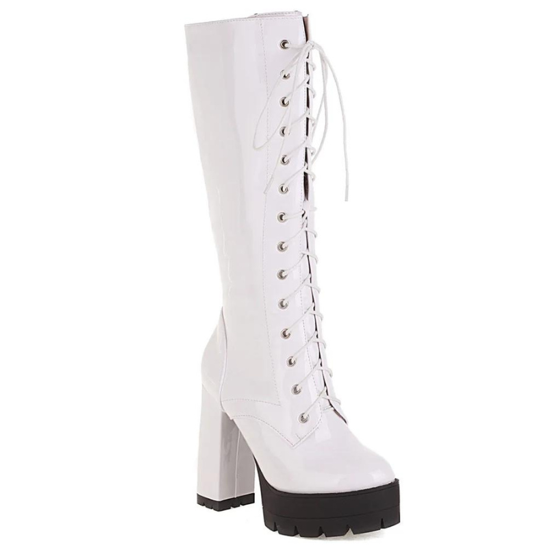 Bota Coturno Tratorado Cano Longo Verniz Branca - Poderosa