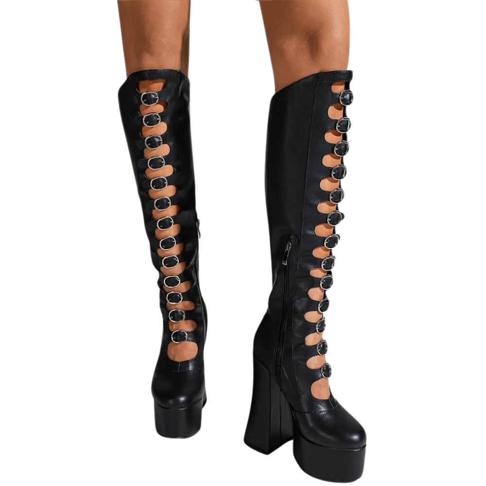 Bota Cano Longo Plataforma FivelasBota Cano Longo Plataforma Fivelas Preta- Poderosa