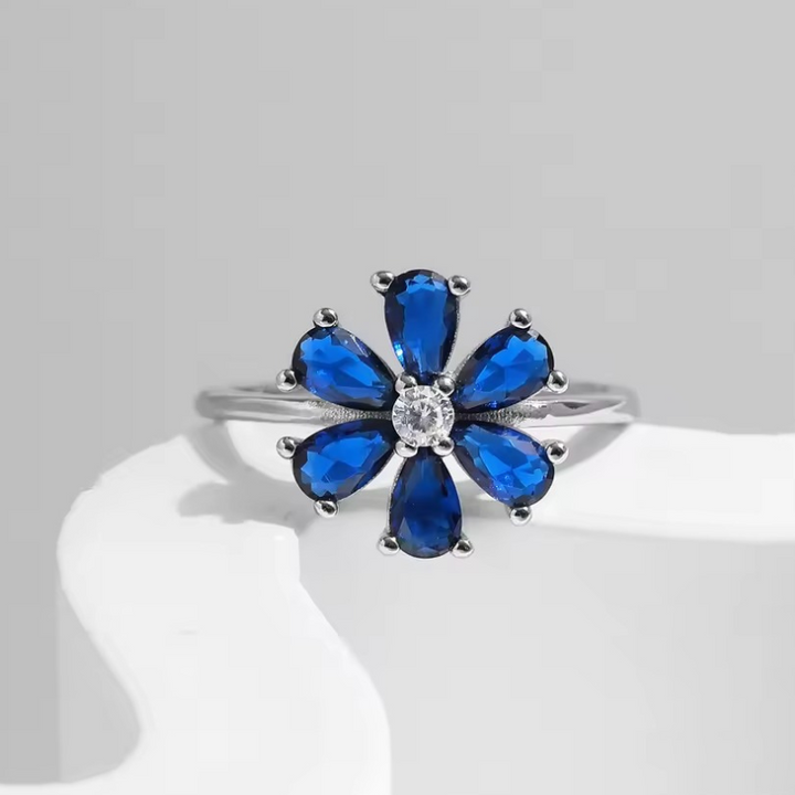 Anel Flor de Safira Prata 925 - Poderosa