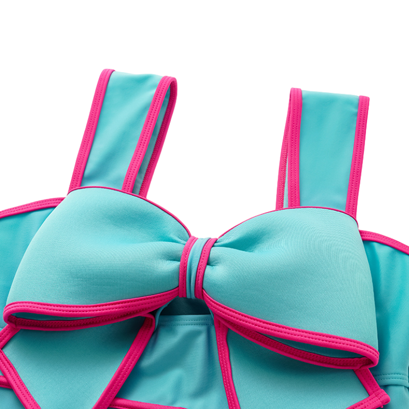 Maiô Azul Turquesa Laço Pink Contrastante