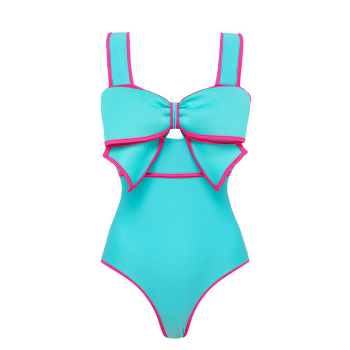 Maiô Azul Turquesa Laço Pink Contrastante