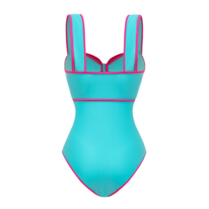 Maiô Azul Turquesa Laço Pink Contrastante