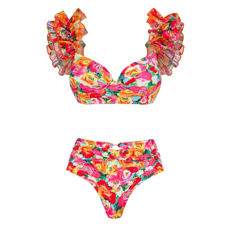 Biquíni Flores Tropicais Com Babados - Poderosa
