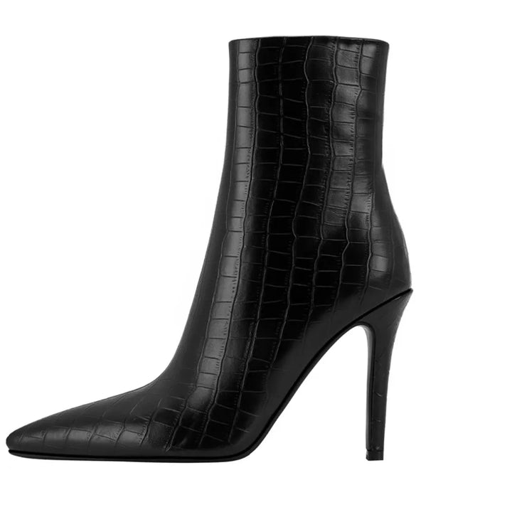 Ankle Boot Preta Croco Salto Fino Preta - Poderosa