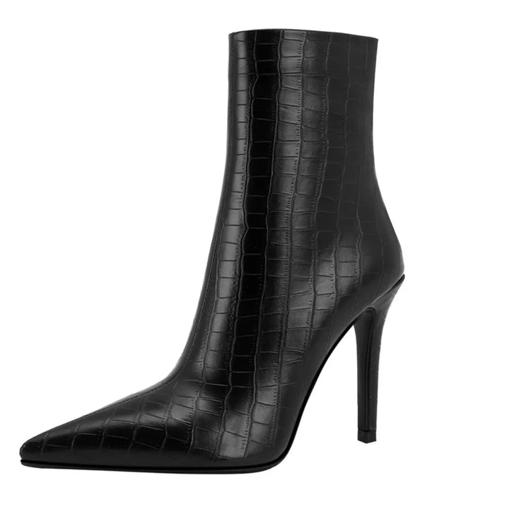 Ankle Boot Preta Croco Salto Fino Preta - Poderosa