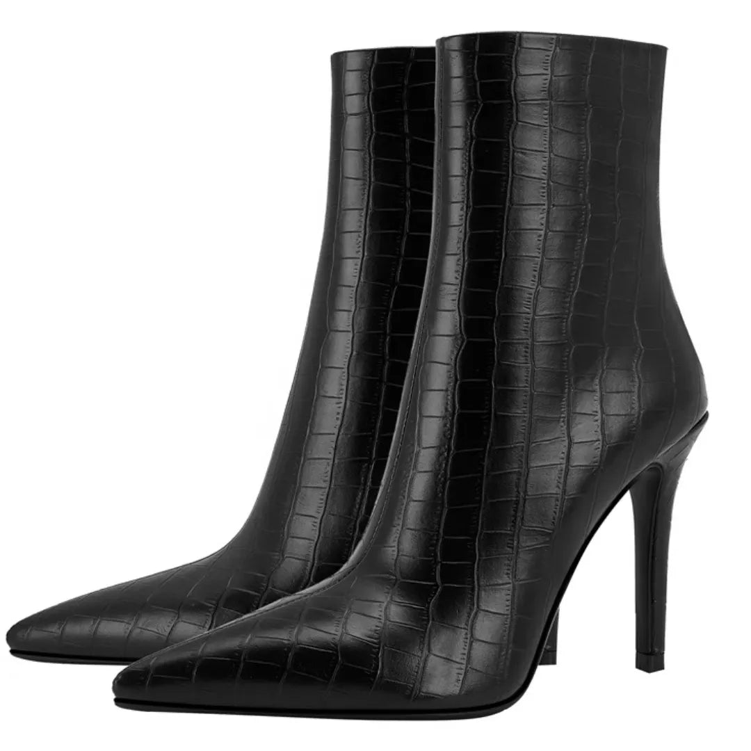 Ankle Boot Preta Croco Salto Fino Preta - Poderosa