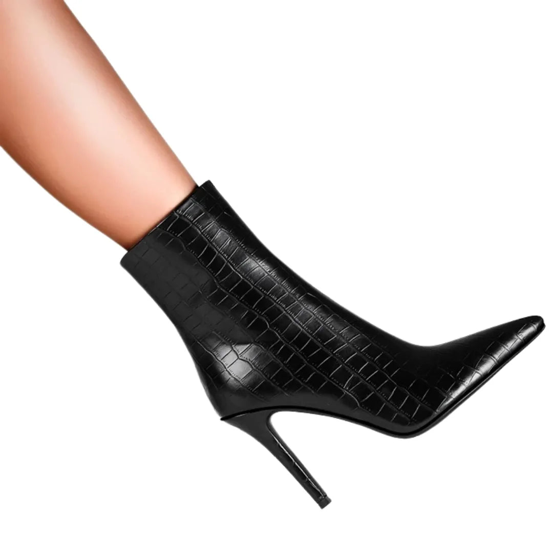 Ankle Boot Preta Croco Salto Fino Preta - Poderosa