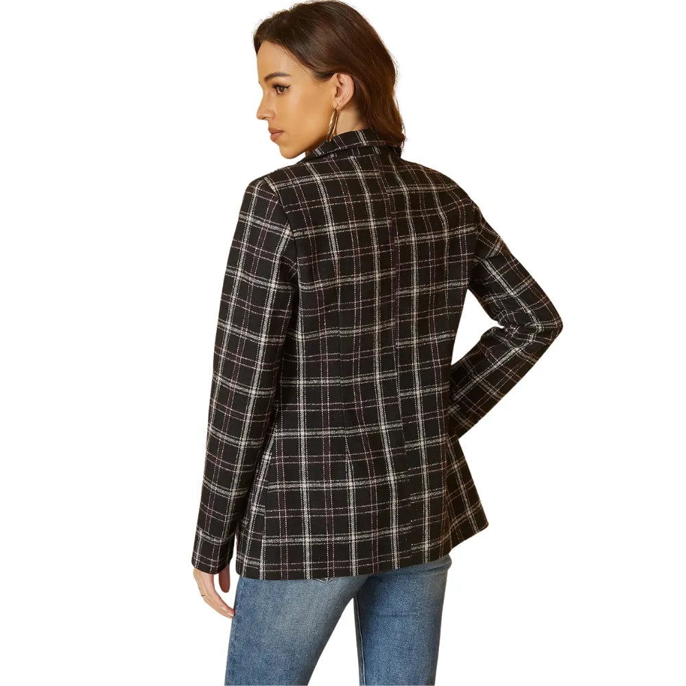 Blazer Feminino Xadrez Clássico Com Bolsos