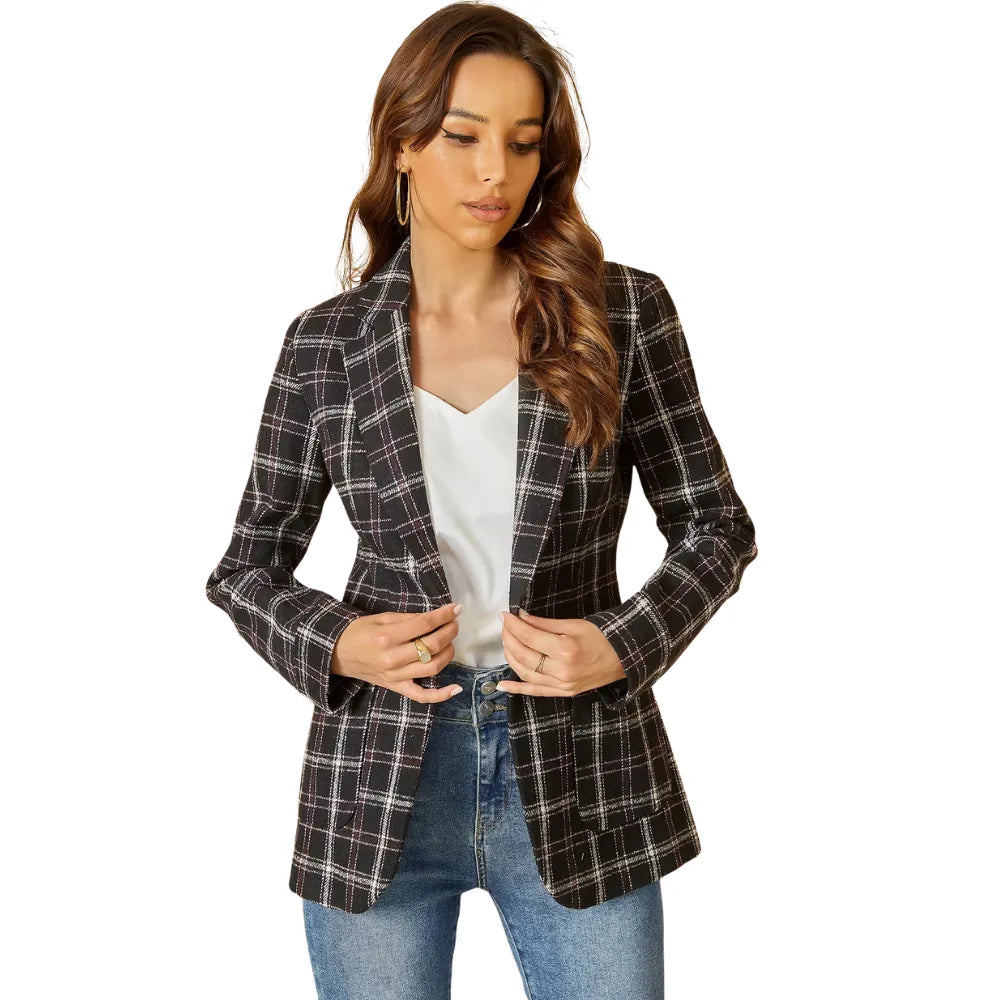 Blazer Feminino Xadrez Clássico Com Bolsos