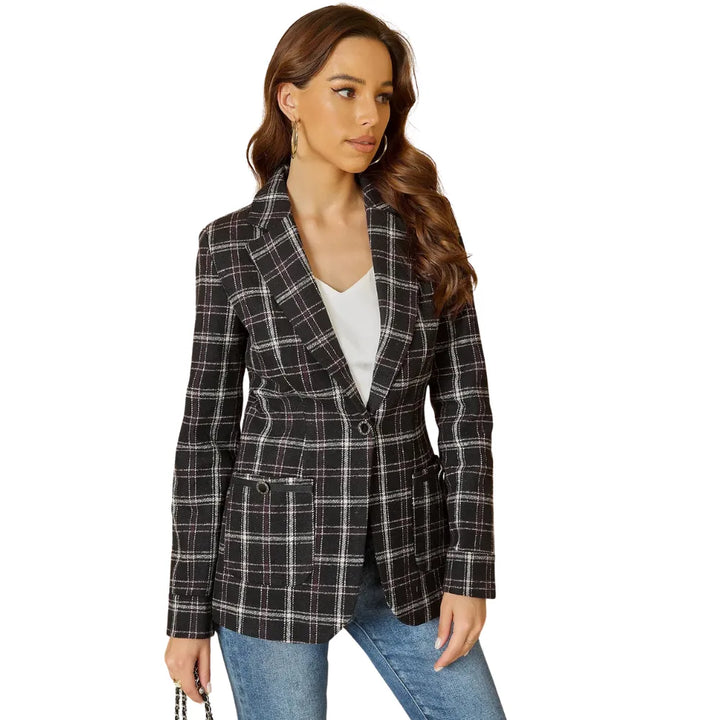 Blazer Feminino Xadrez Clássico Com Bolsos