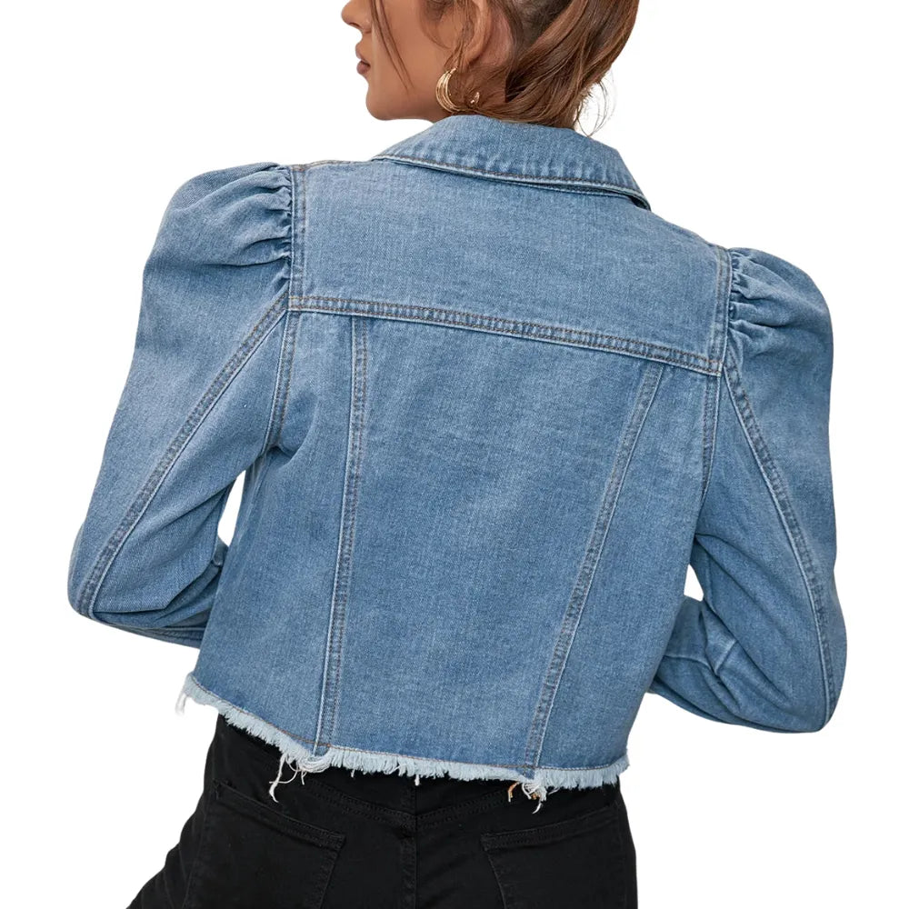 Jaqueta Jeans Cropped Com Barra Desfiada