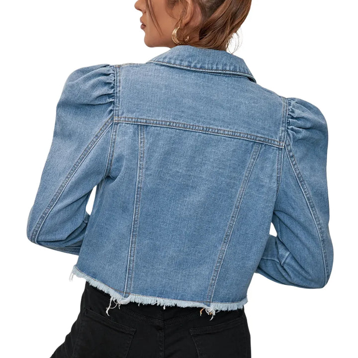 Jaqueta Jeans Cropped Com Barra Desfiada