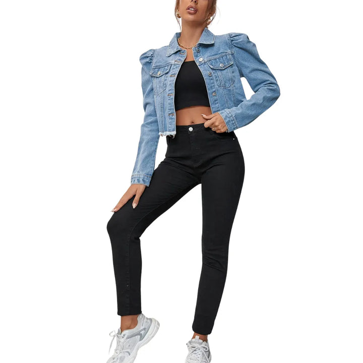 Jaqueta Jeans Cropped Com Barra Desfiada