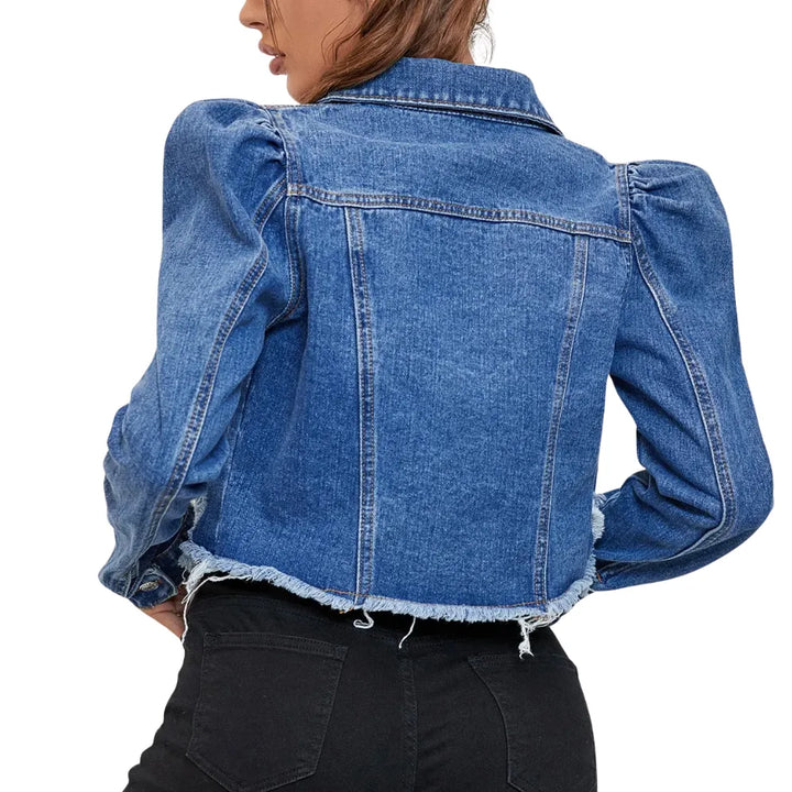 Jaqueta Jeans Cropped Com Barra Desfiada